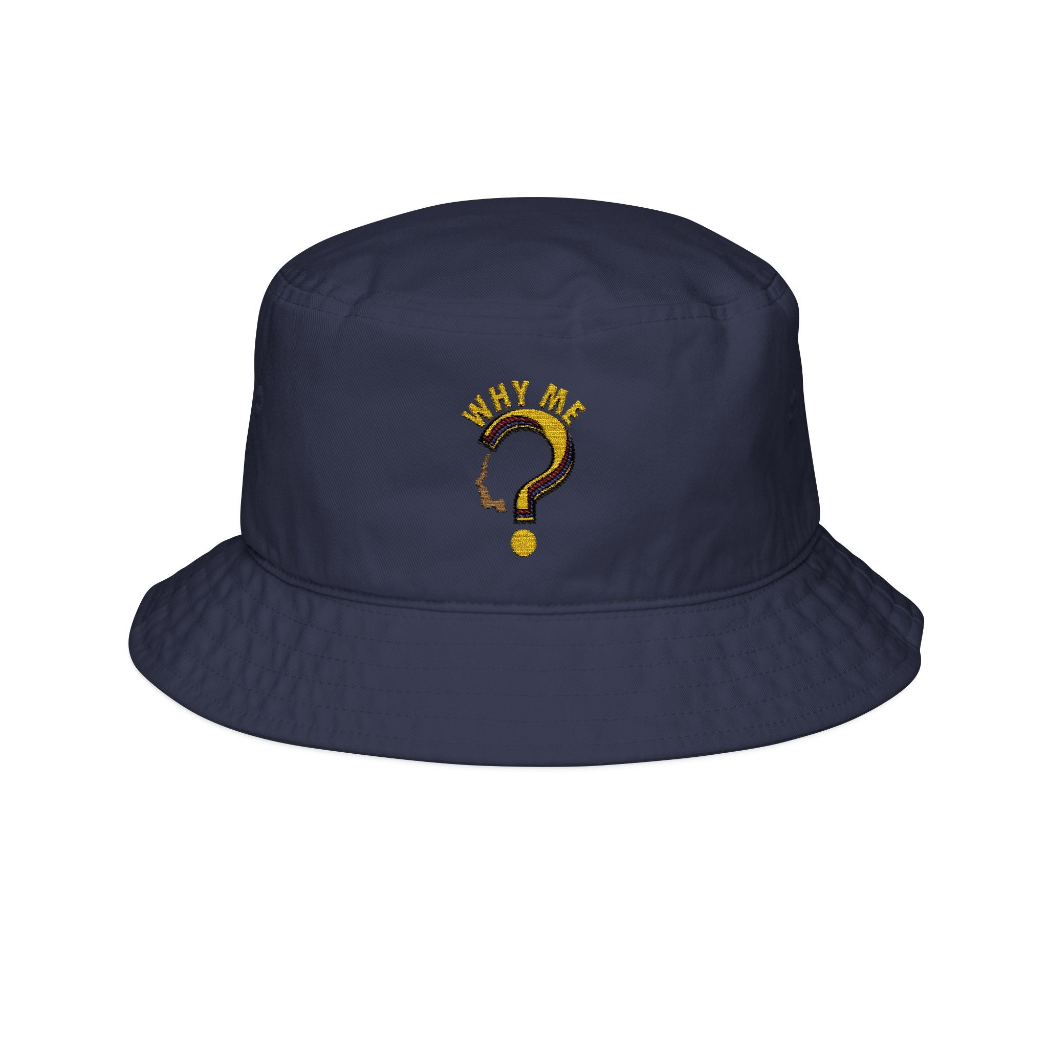Embroidered "Why Me?" Question Mark Bucket Hat — Trendy Casual Sun Hat