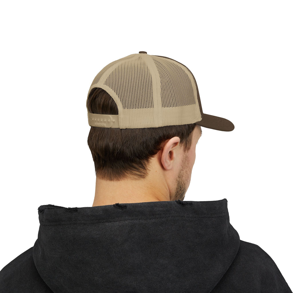 Trucker Cap - Gold Glitter Question Mark "Why Me" Embroidered Snapback