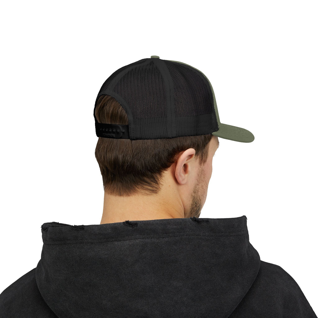 Trucker Cap - Gold Glitter Question Mark "Why Me" Embroidered Snapback